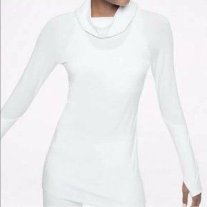 Athleta white essence hooded stretchy pullover long tunic sweatshirt size:L